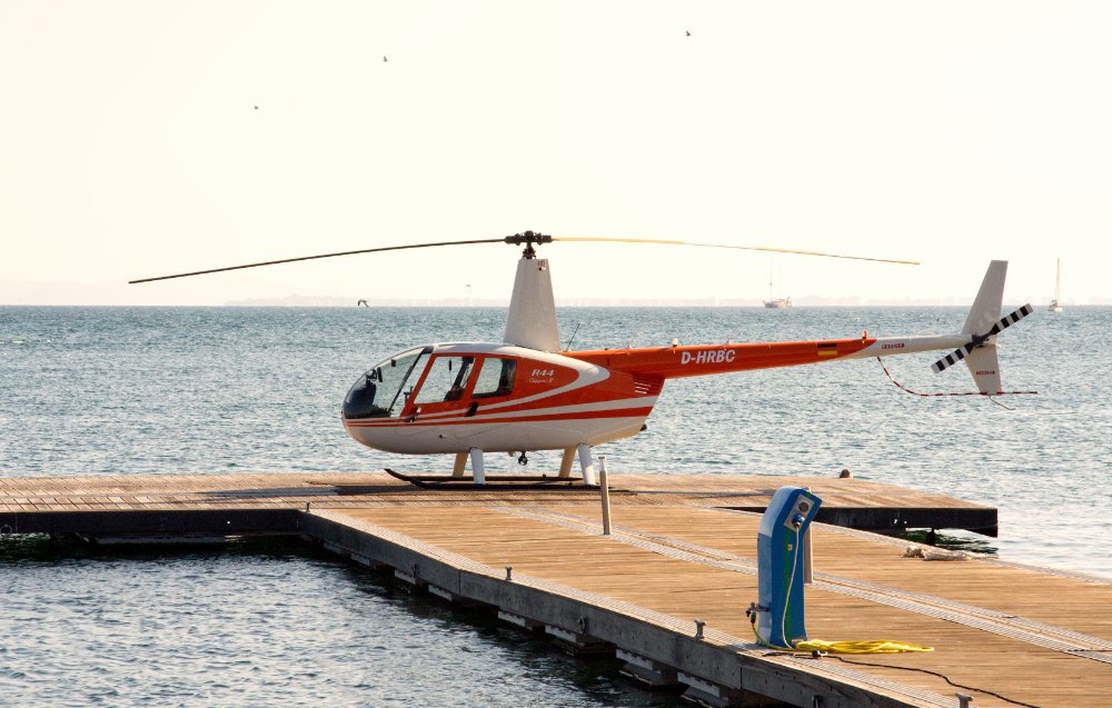 Helicopter on waterfront dock