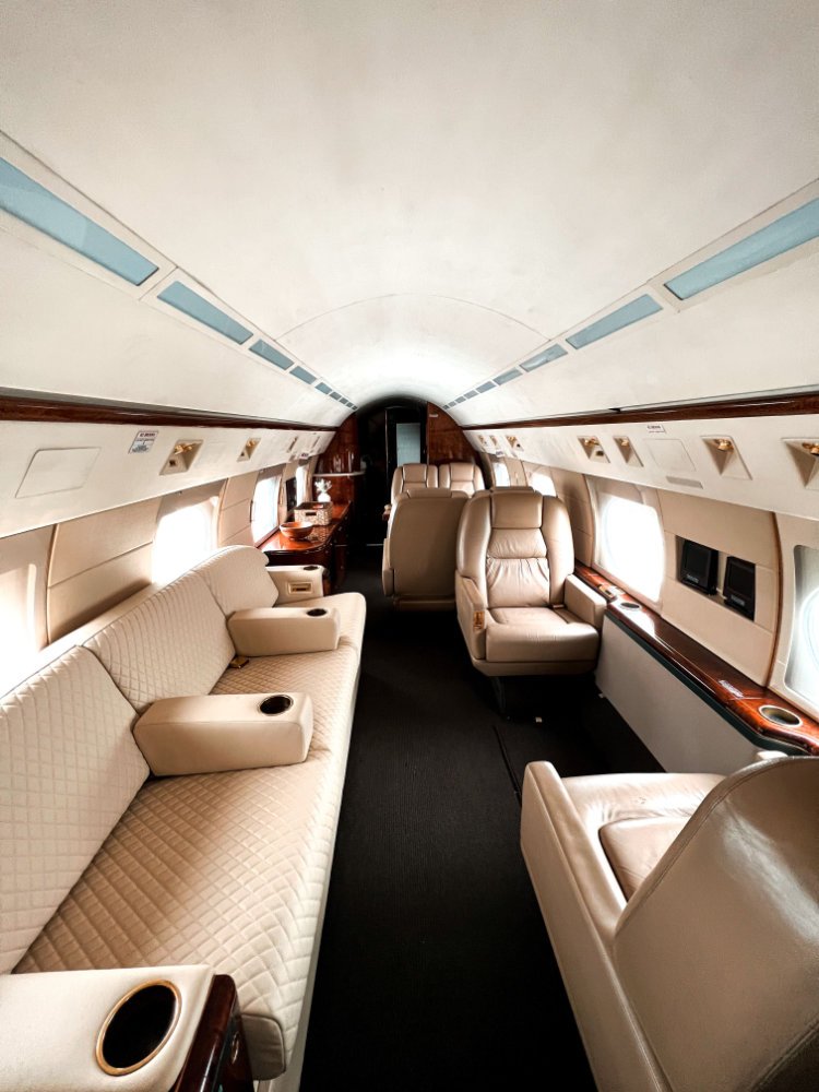 Luxury jet interior with cream leather seating